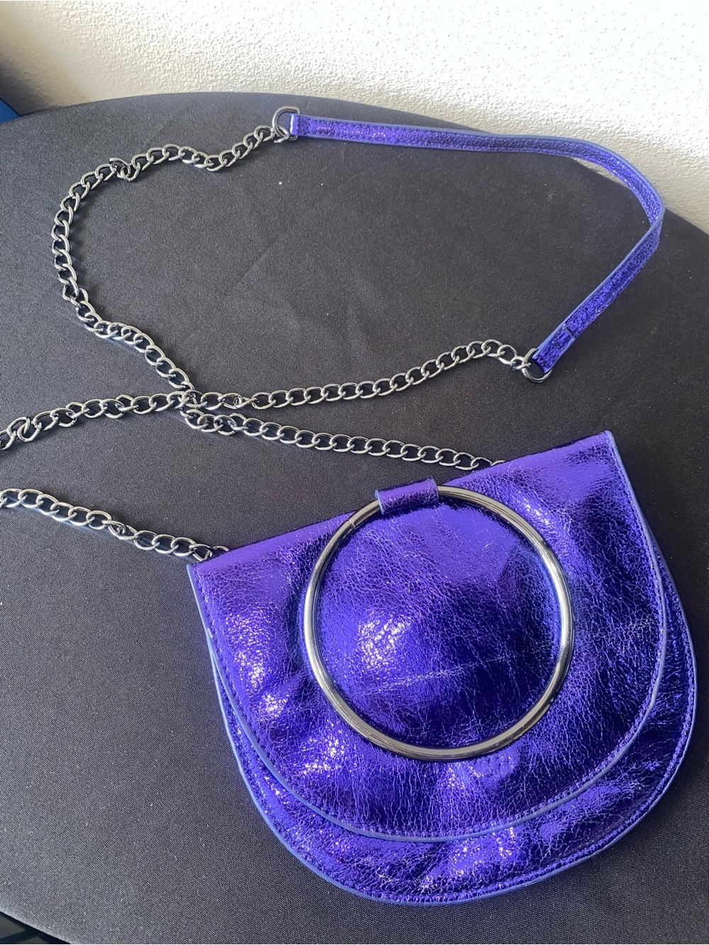 Metallic Crossbody Bag with Magnetic Ring Accent